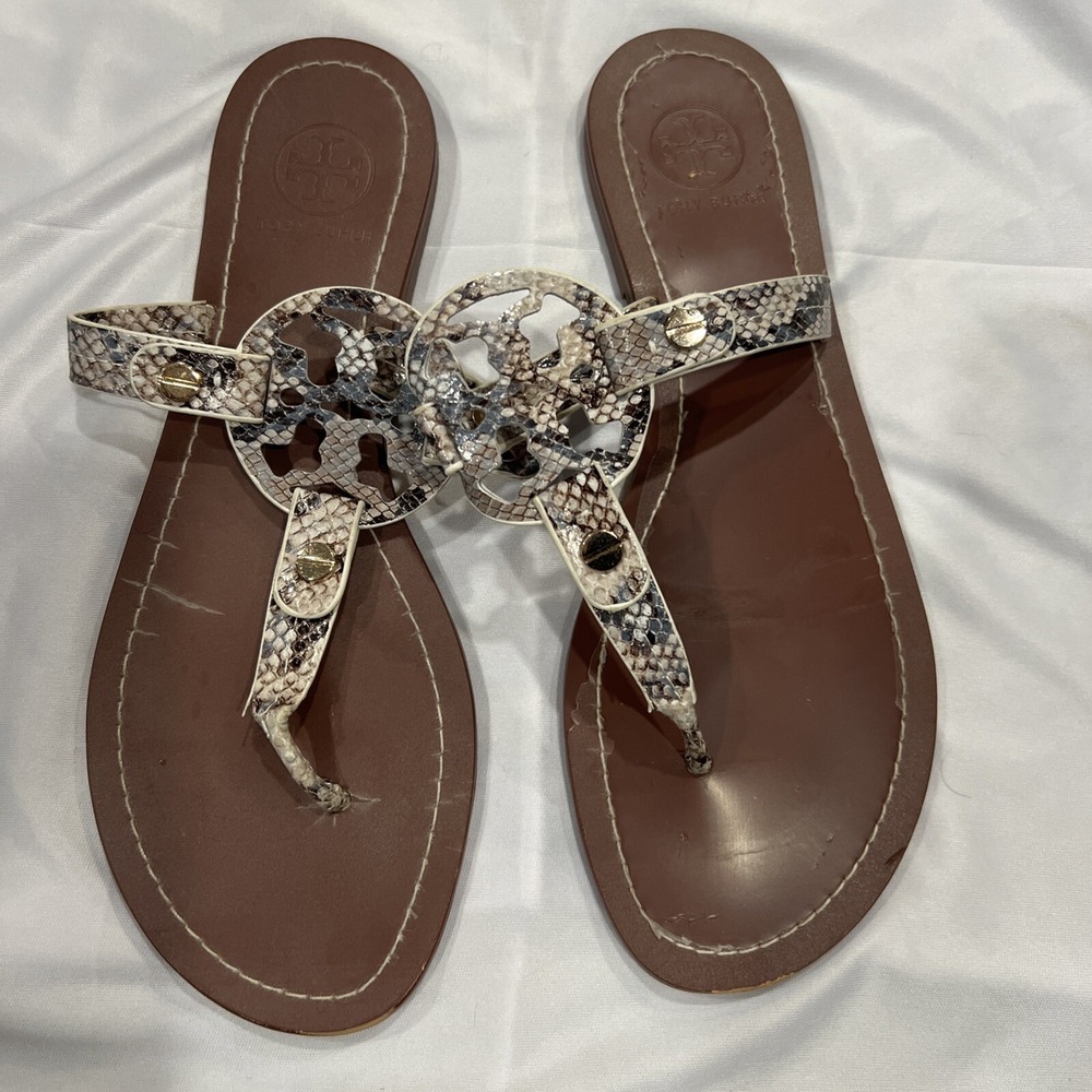 Tory Burch Snakeskin Pattern Sandals - Black and Brown